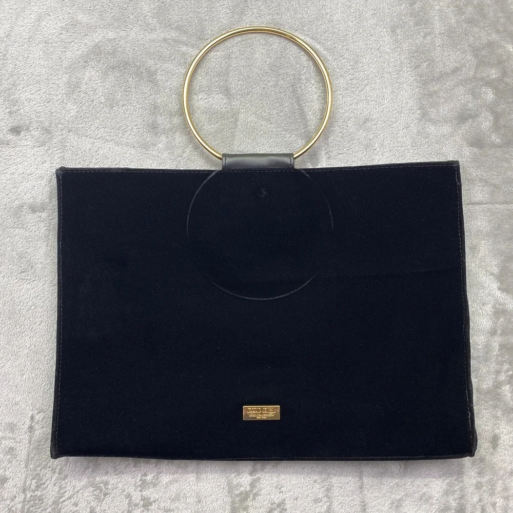 Carolina Herrera Good Girl Black Velvet‎ Clutch Gold Ring Handle Evening Bag